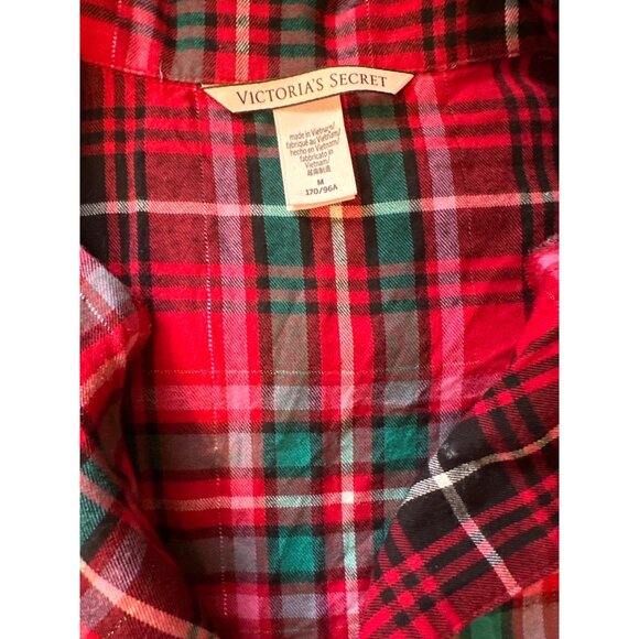 💖Victoria's Secret Red Plaid Button-Down Short Sleeve Shirt M Top - Picture 7 of 7